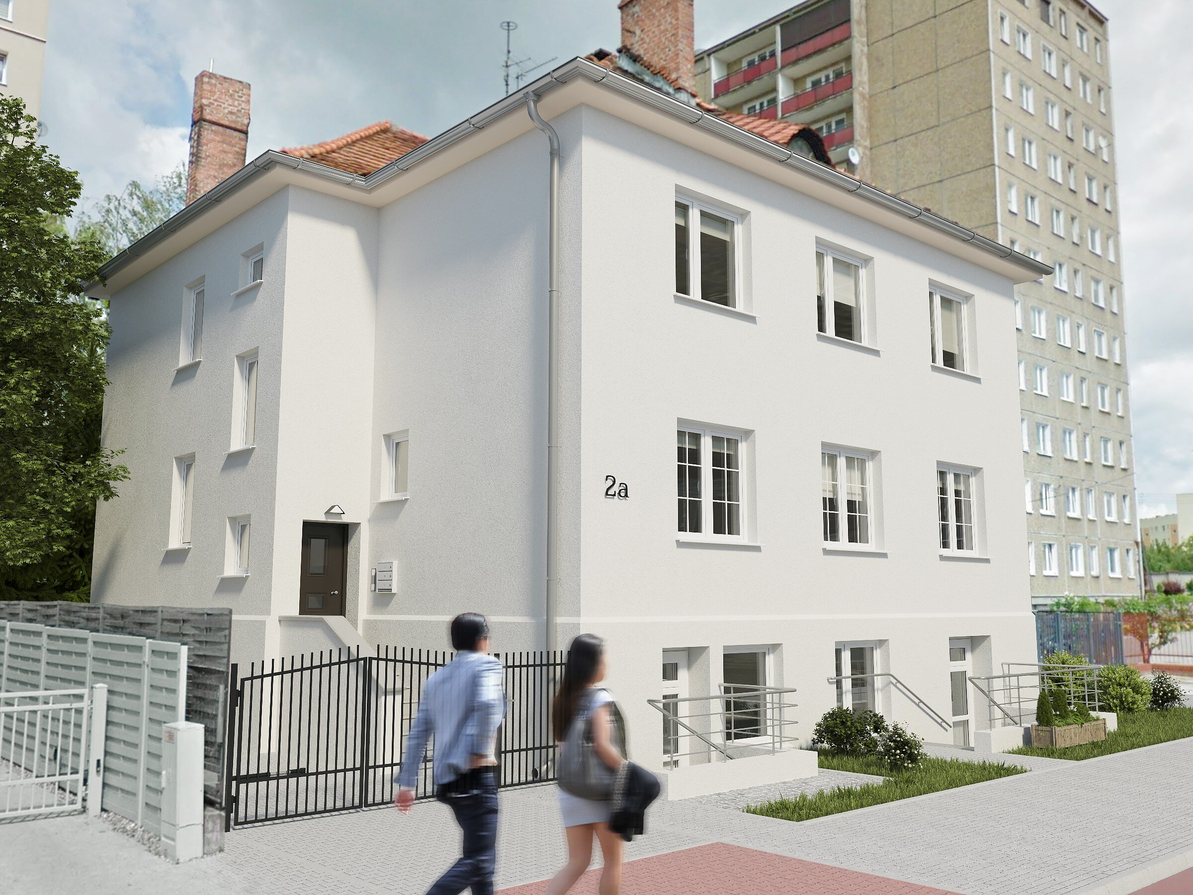 Exterior 3D visualisation depicting a building façade colour scheme project