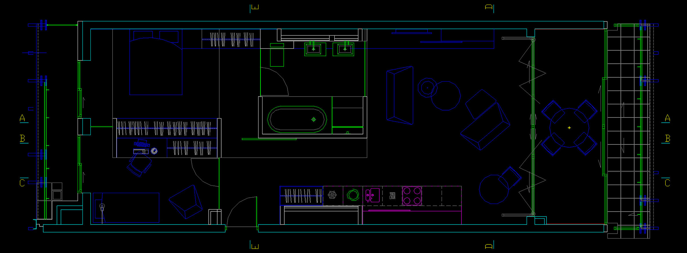 Sample interior design DWG drawing displayed on the CAD application screen