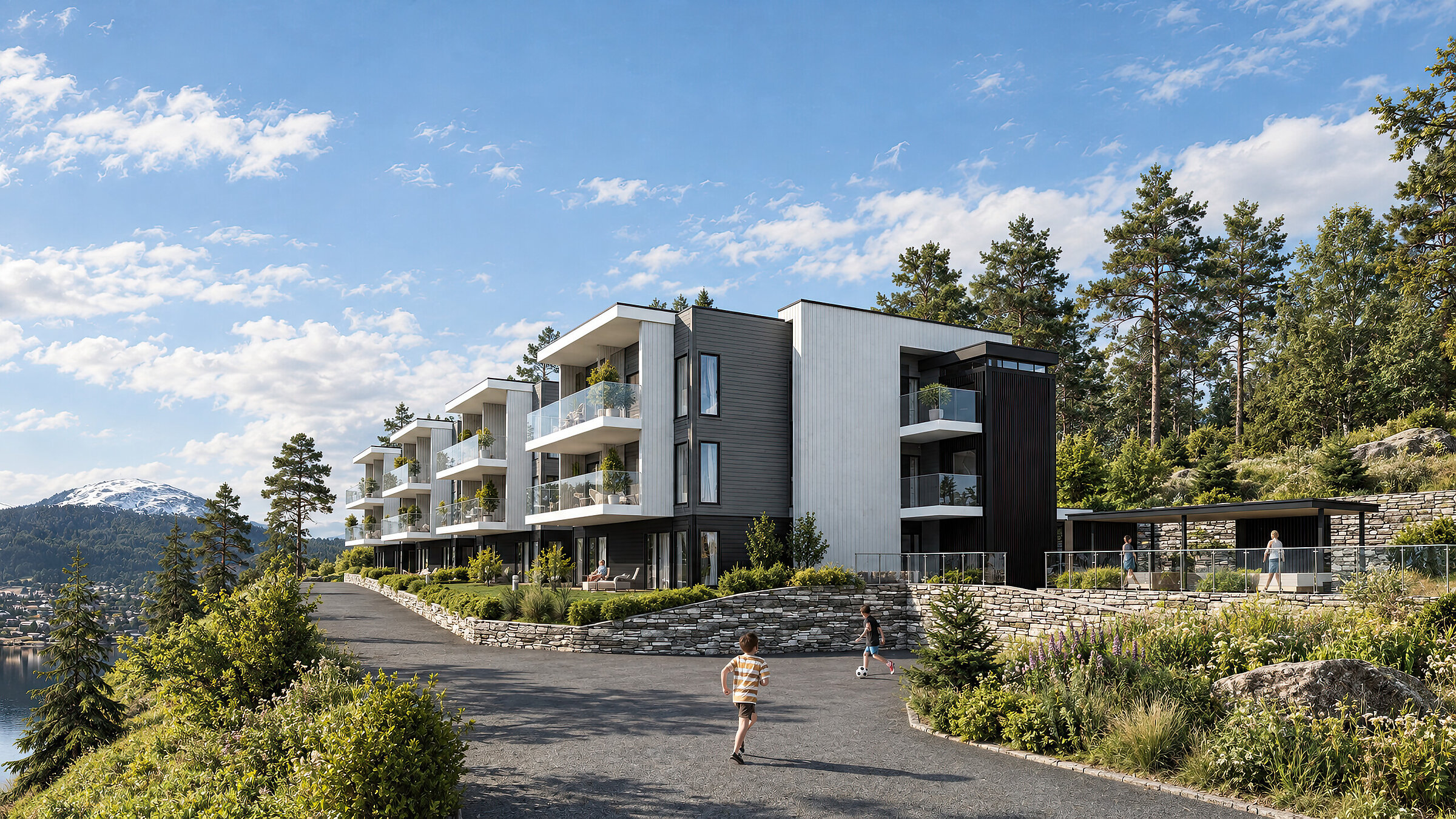 Wizualizacja zewnętrzna budynku wielorodzinnego w Budaneset, Herøy, Norwegia