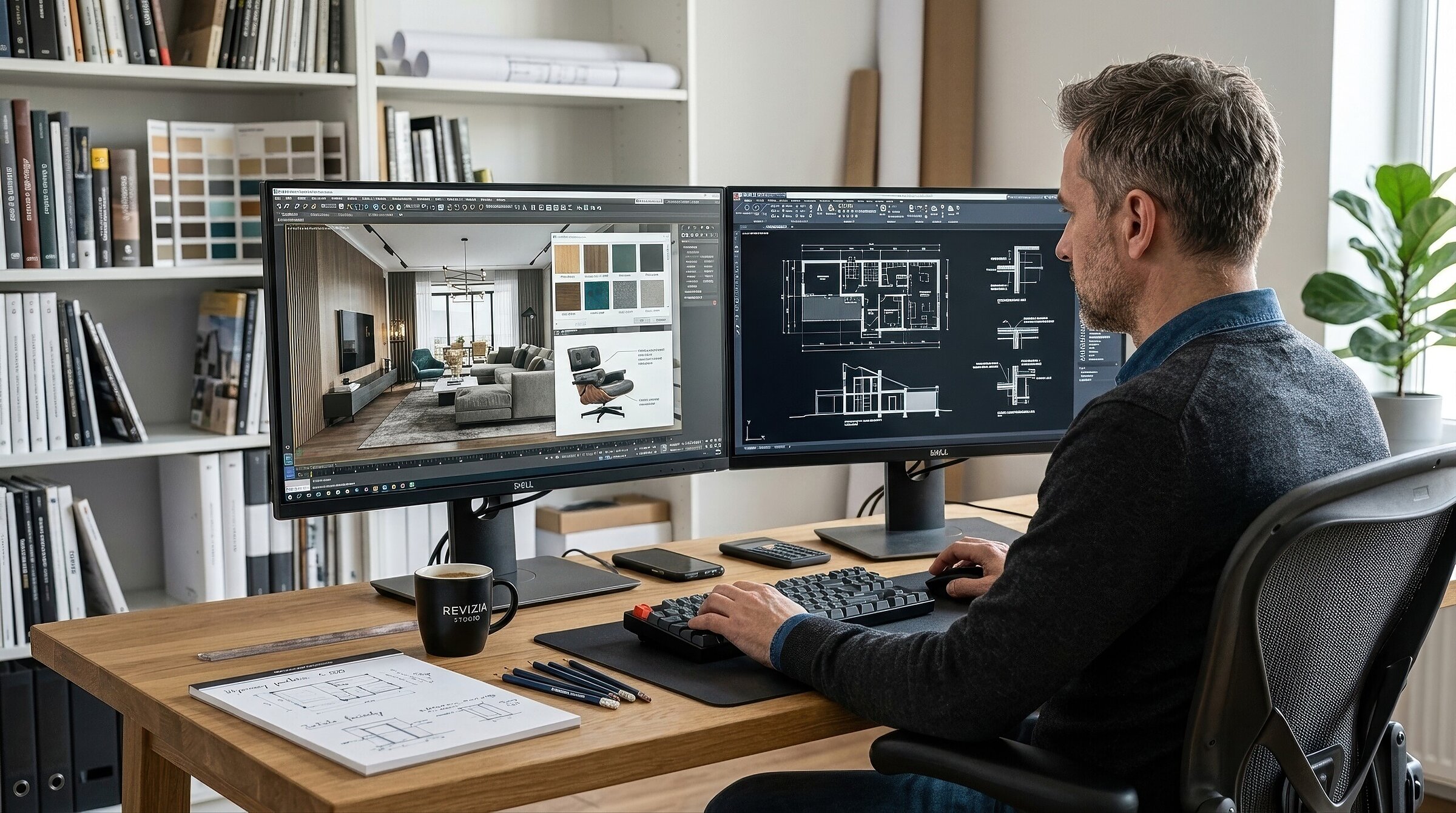 Designer w czasie pracy przy komputerze w studio projektowym