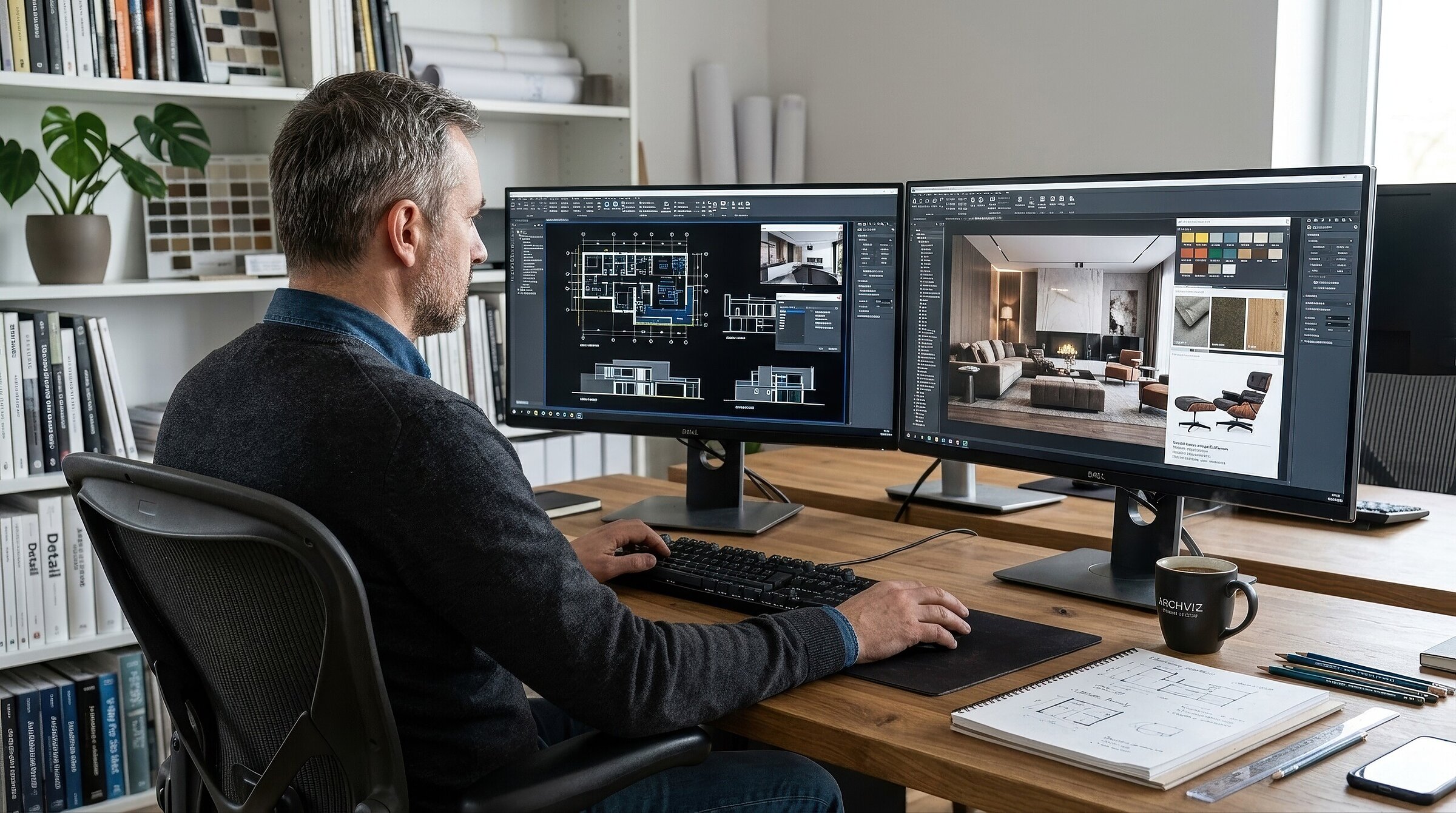3D graphic designer at work in a design studio